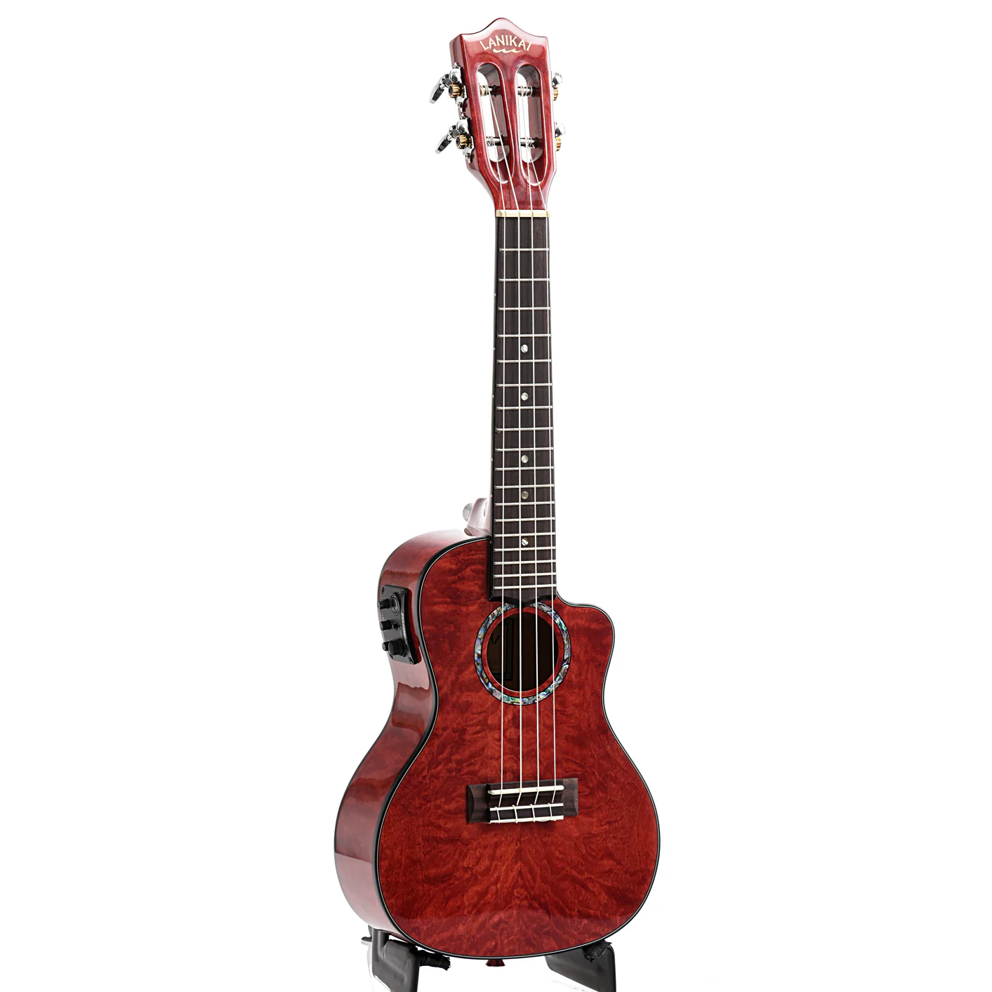 Lanikai Quilted Maple Red Stain A/E Concert Ukulele & Case - Image 2
