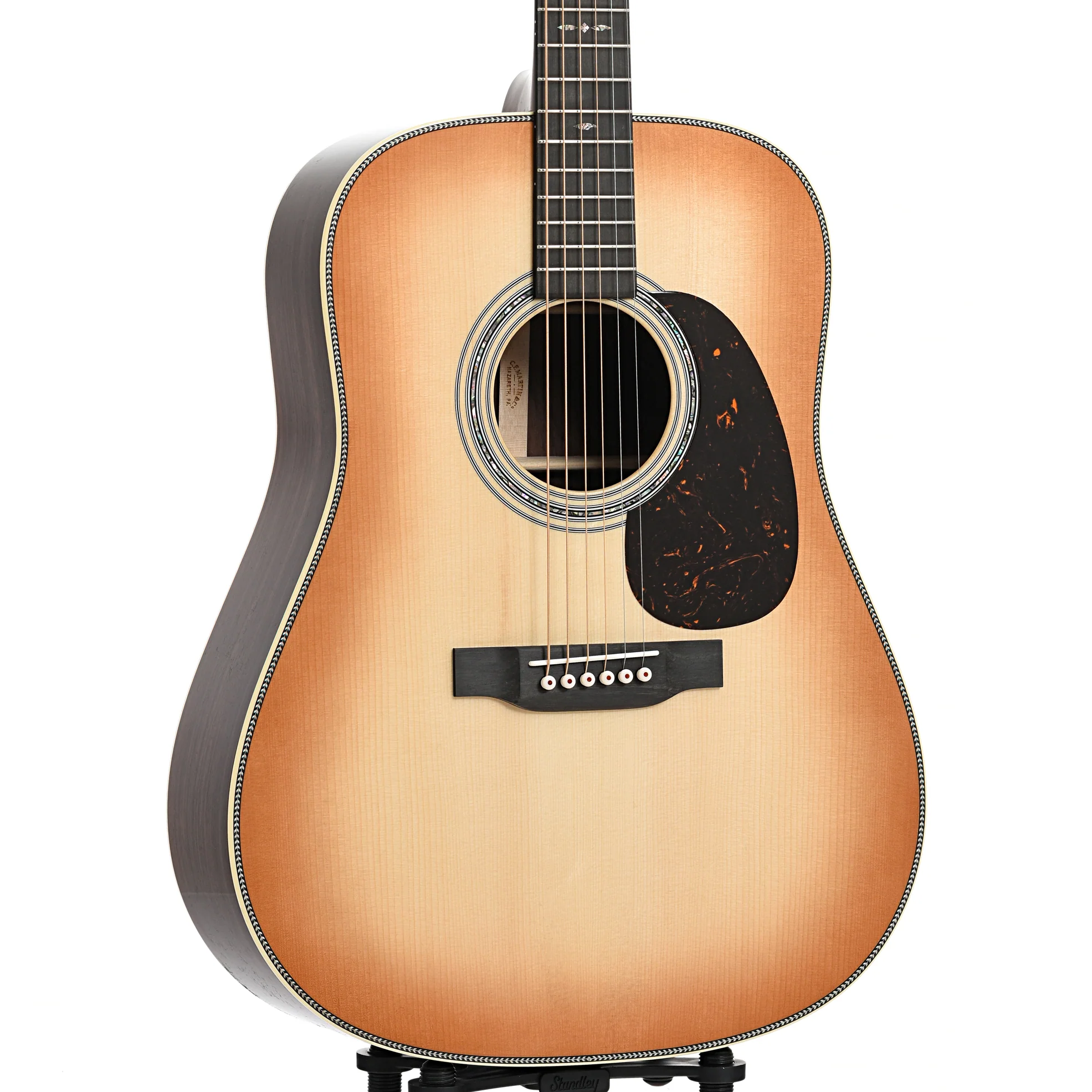 Martin Custom Dreadnought Guitar & Case, Herringbone 28-Style - Wild Grain Rosewood & Adirondack Spruce, Toast Burst - Image 5