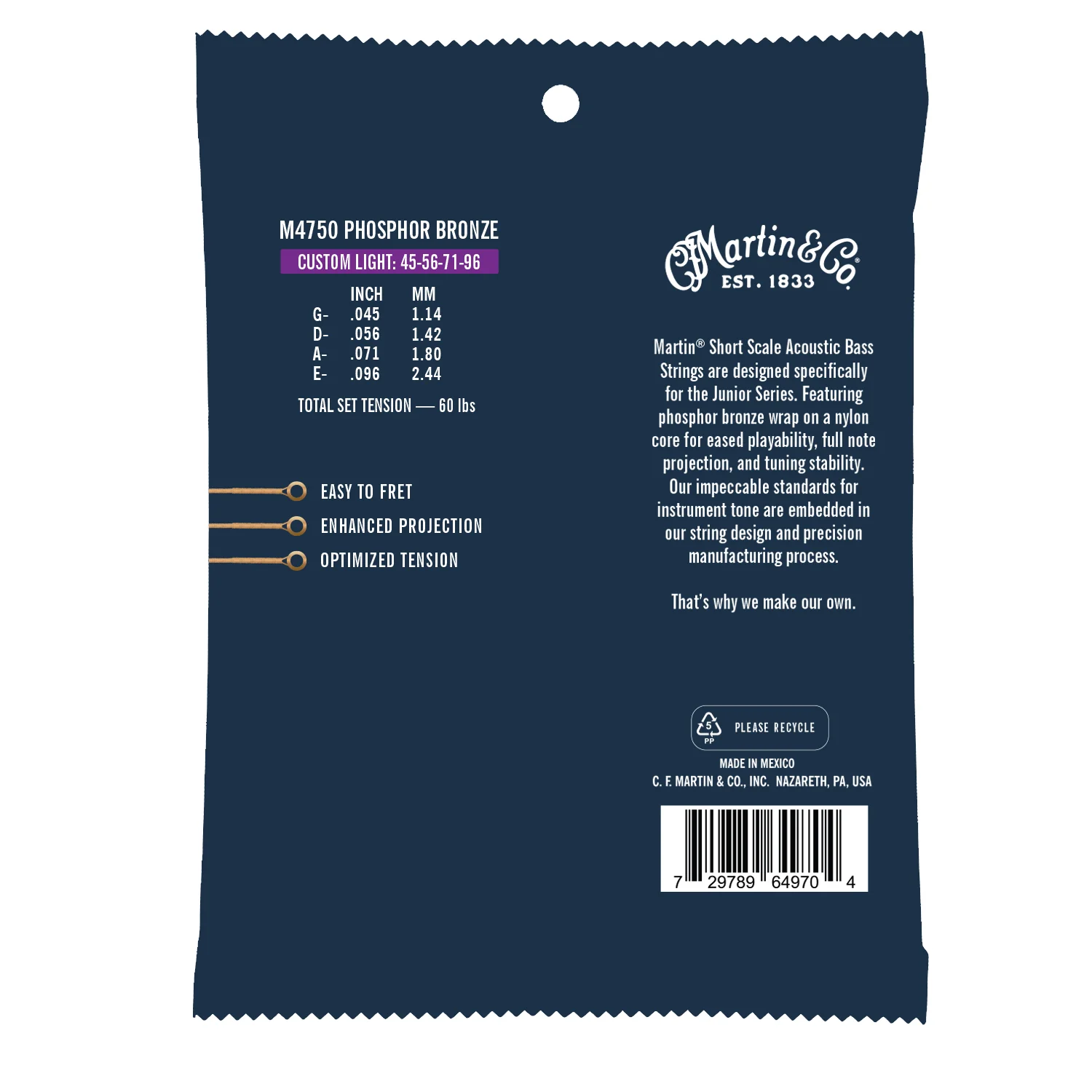 Martin M4750 Junior Bass Phosphor Broze Custom Light Acoustic Bass String Set - Image 3