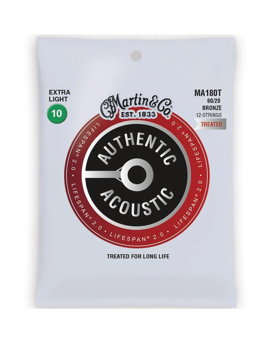 Martin MA180T Authentic Acoustic Lifespan 2.0 Treated 80/20 Bronze Ex-Lt, Single 12-String Acoustic Guitar Set - Image 2