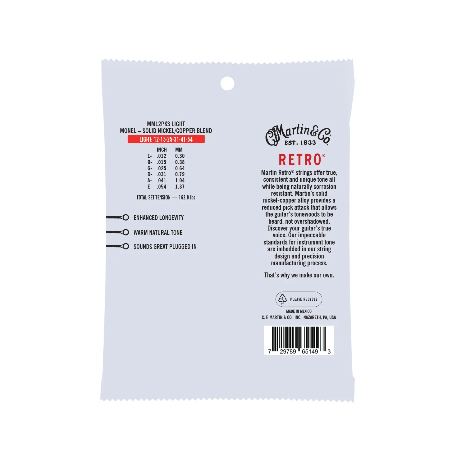Martin MM12 Retro Monel Light 6-String Acoustic Guitar 3-Pack - Image 3