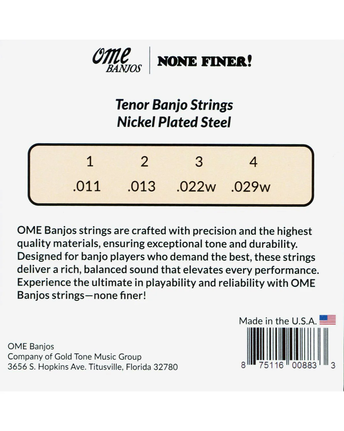 Ome Nickel Wound Tenor 4-String Banjo Set - Image 3