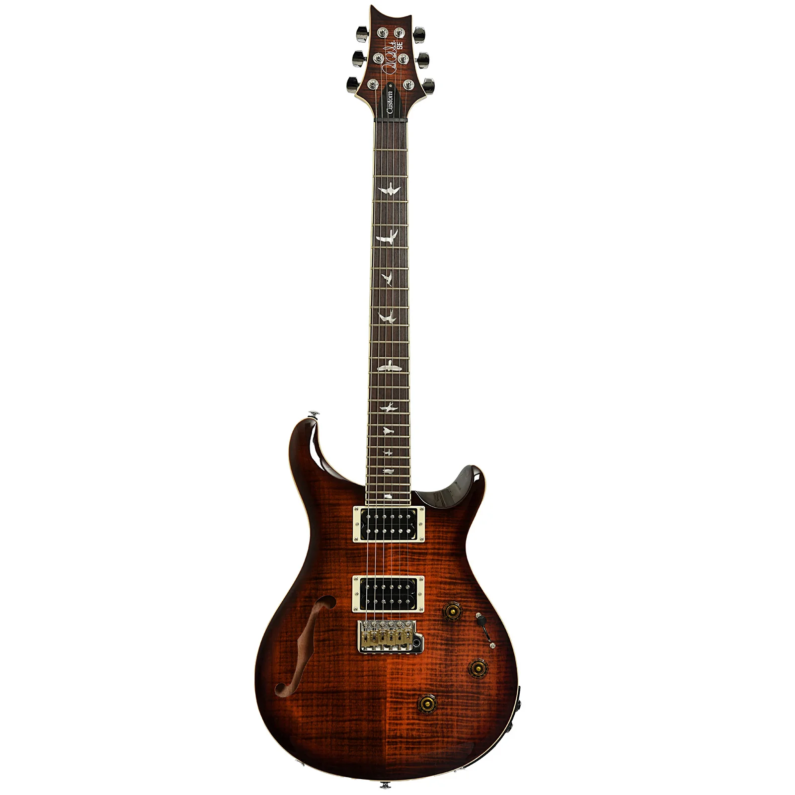 PRS SE Custom 24 Semi-Hollow Piezo Orange Tiger Smokeburst Electric Guitar - Image 14
