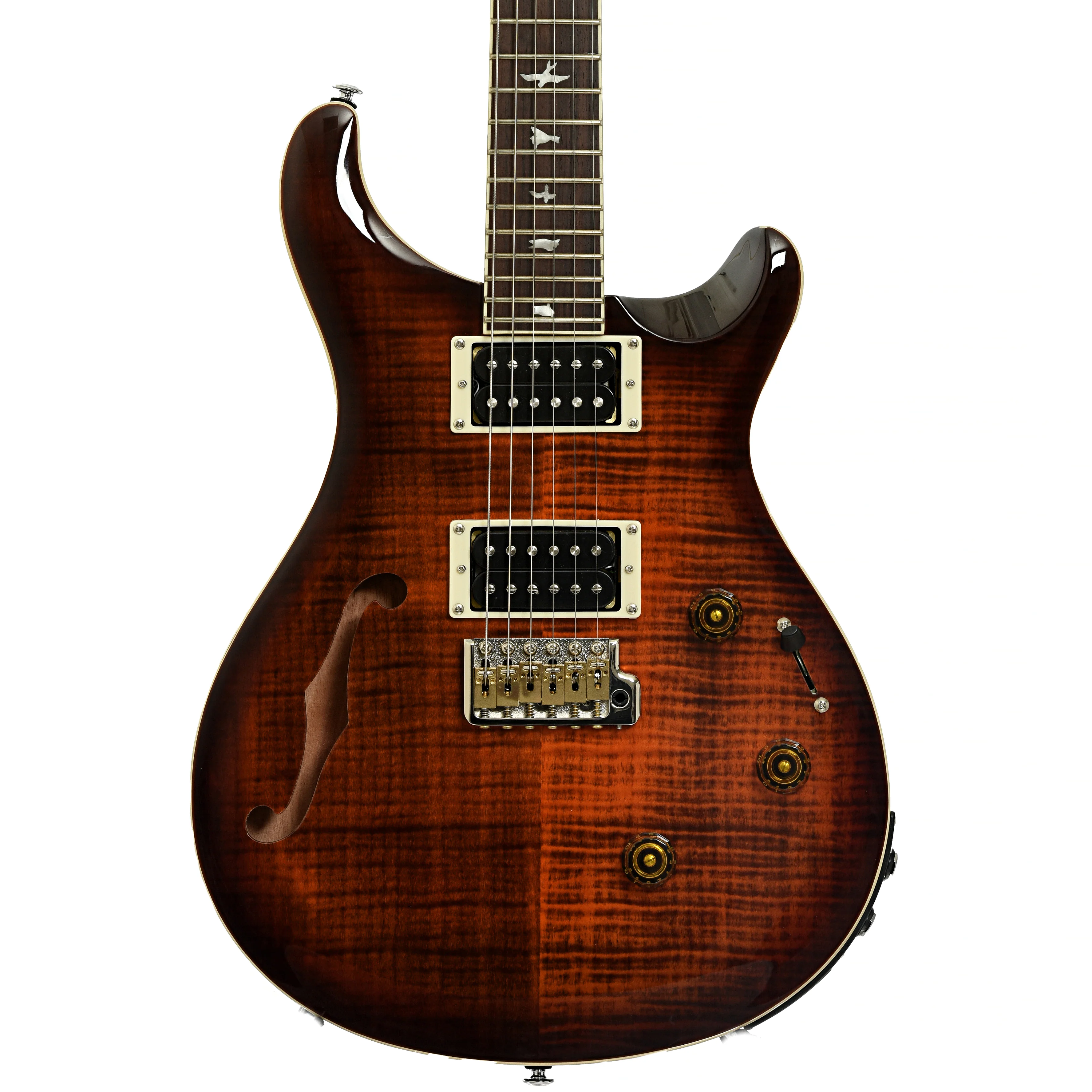 PRS SE Custom 24 Semi-Hollow Piezo Orange Tiger Smokeburst Electric Guitar - Image 2