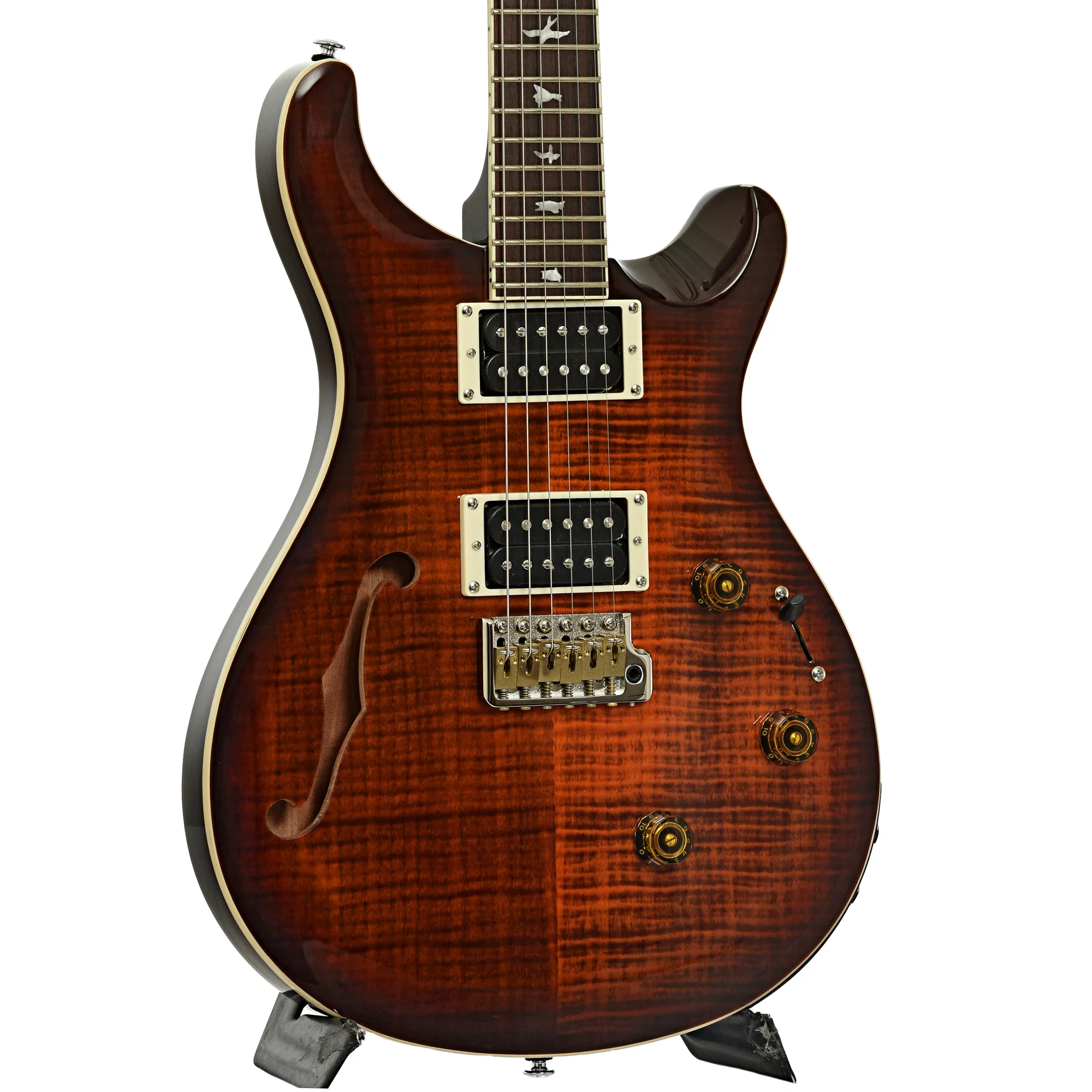 PRS SE Custom 24 Semi-Hollow Piezo Orange Tiger Smokeburst Electric Guitar - Image 4