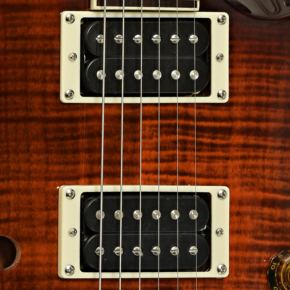 PRS SE Custom 24 Semi-Hollow Piezo Orange Tiger Smokeburst Electric Guitar - Image 6