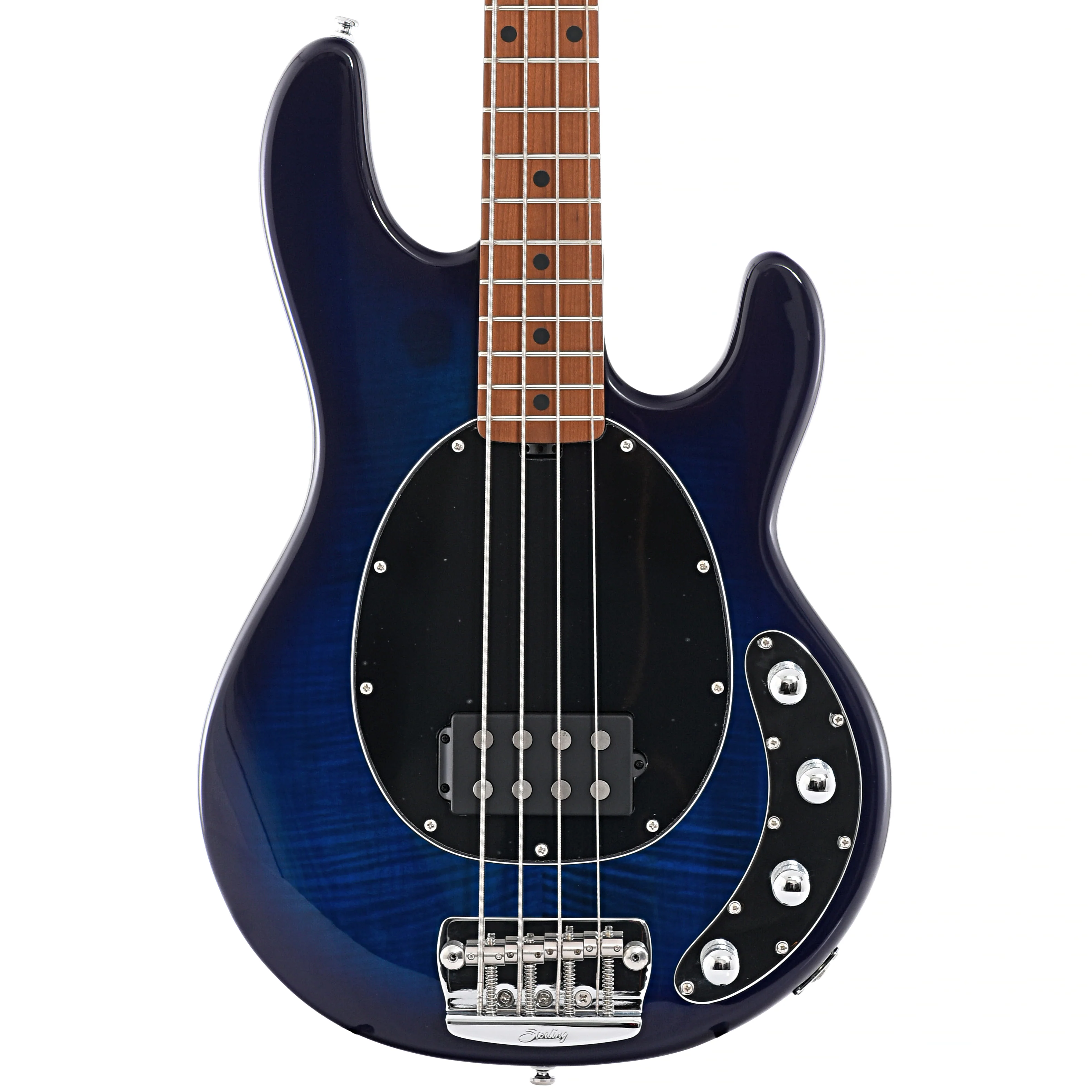 Sterling by Music Man StingRay34 Flamed Maple Electric Bass, Neptune Blue - Image 3