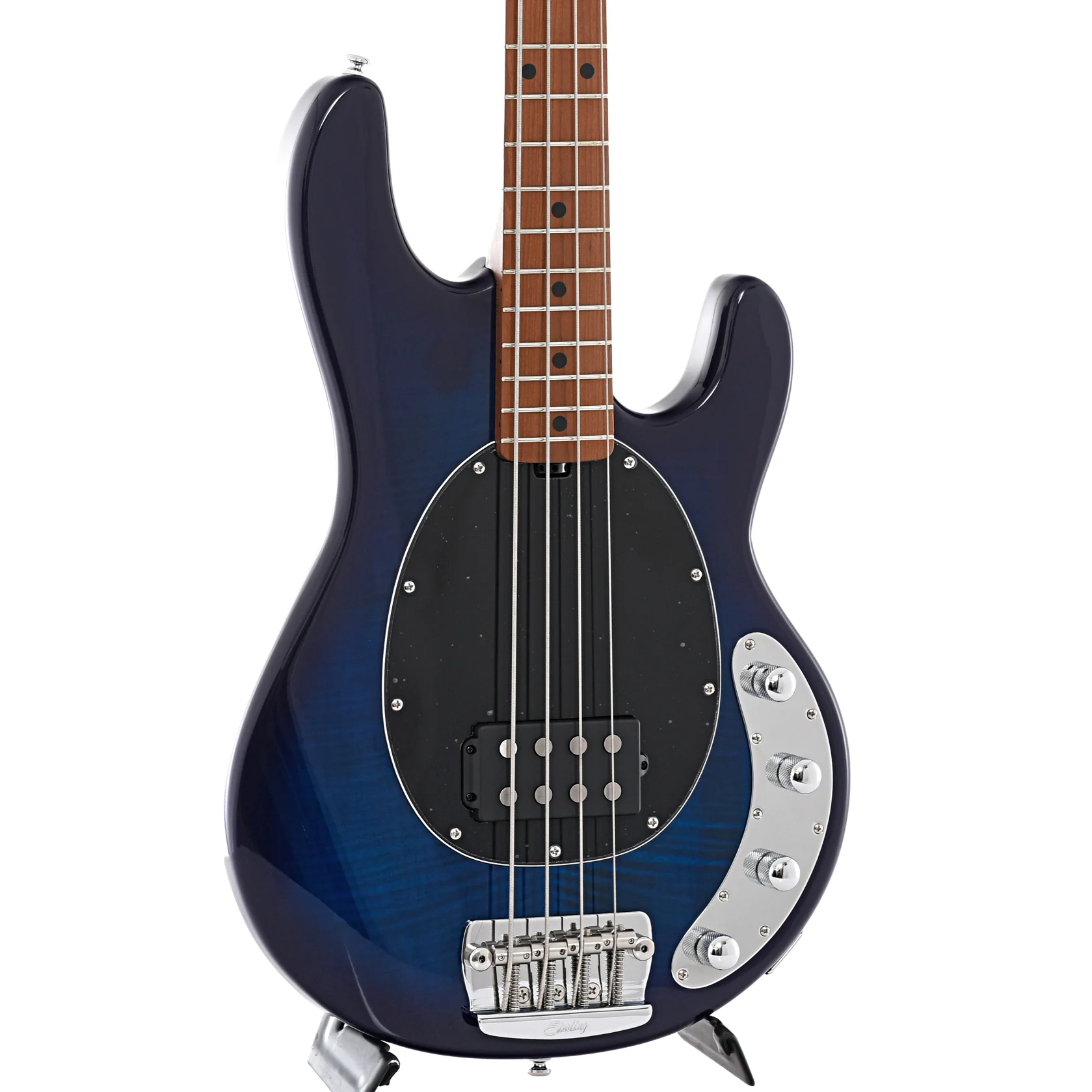Sterling by Music Man StingRay34 Flamed Maple Electric Bass, Neptune Blue - Image 4