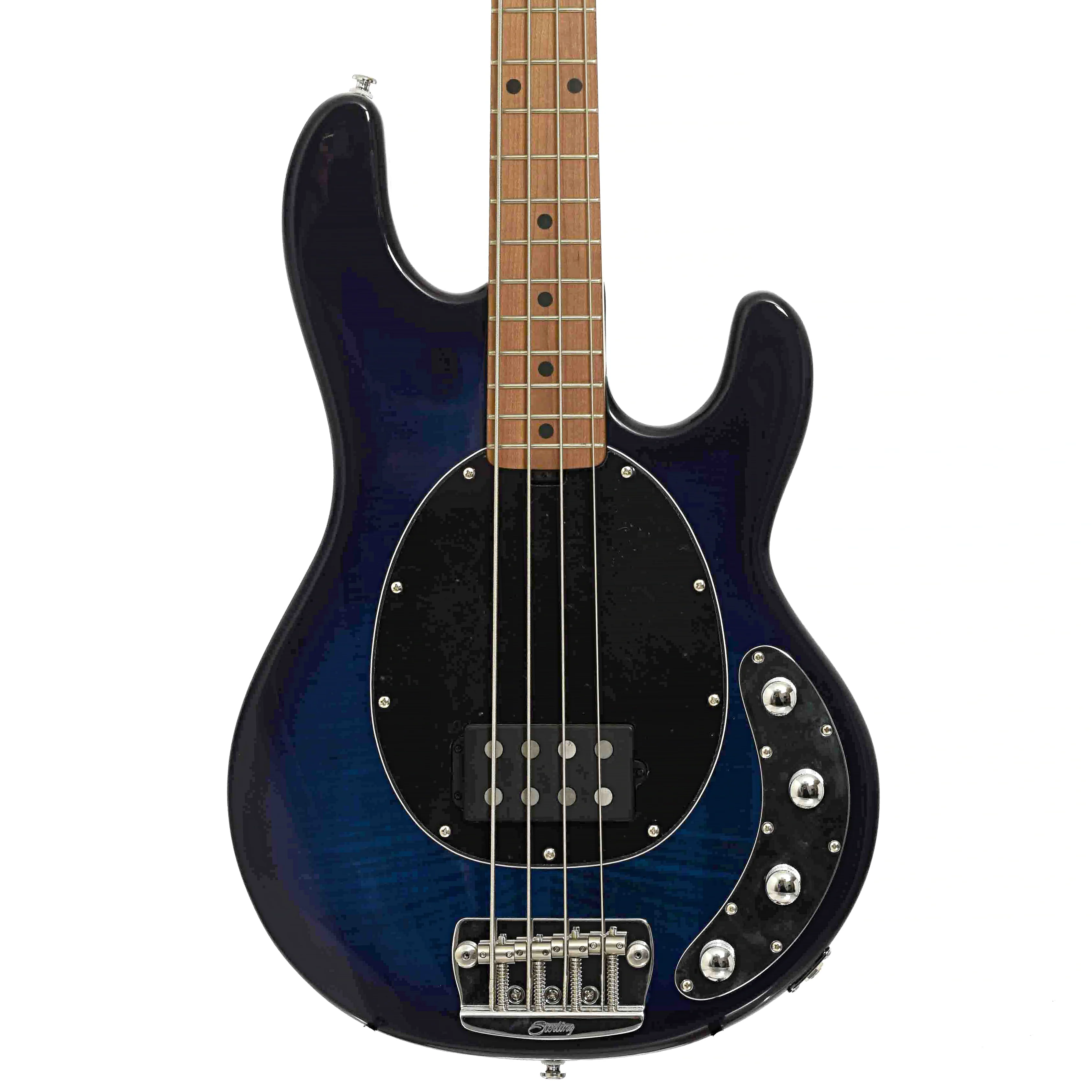 Sterling by Music Man StingRay34 Flamed Maple 4-String Bass, Neptune Blue (2022) - Image 2
