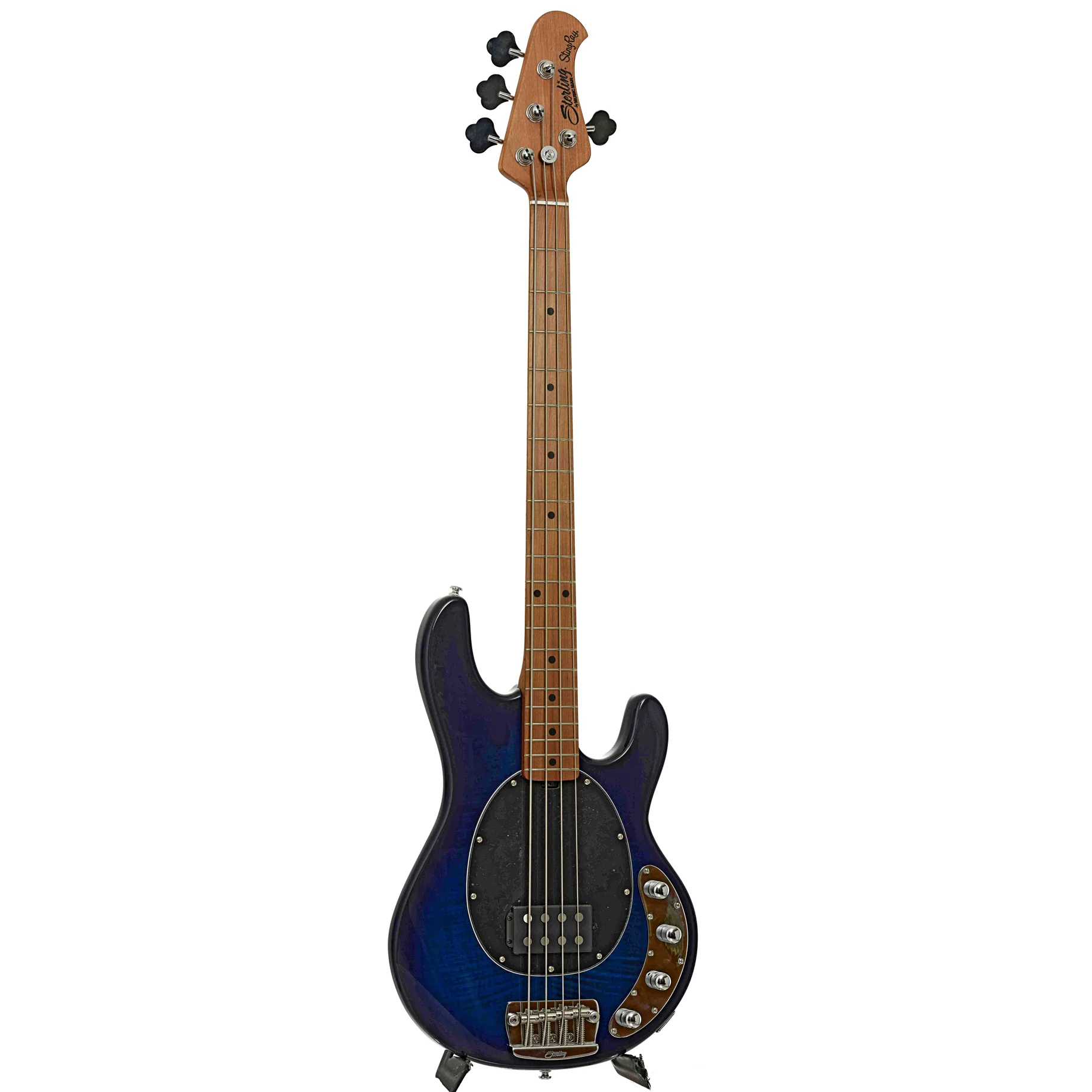 Sterling by Music Man StingRay34 Flamed Maple 4-String Bass, Neptune Blue (2022) - Image 3