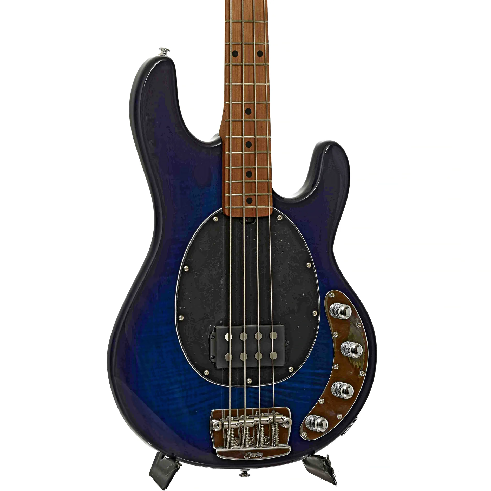 Sterling by Music Man StingRay34 Flamed Maple 4-String Bass, Neptune Blue (2022) - Image 4